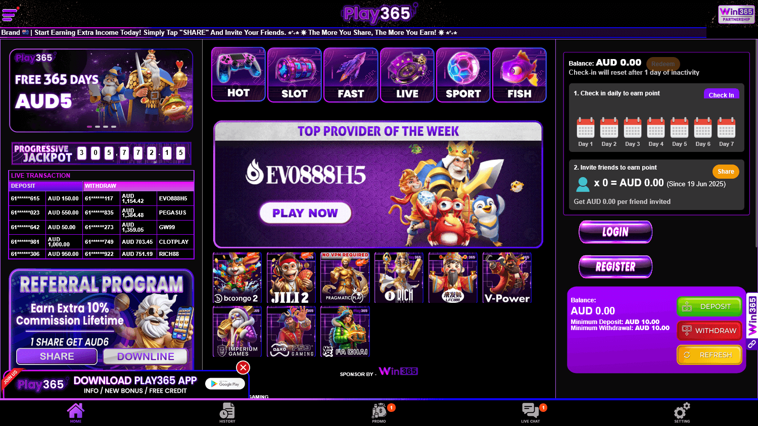 Play365 app screen 3